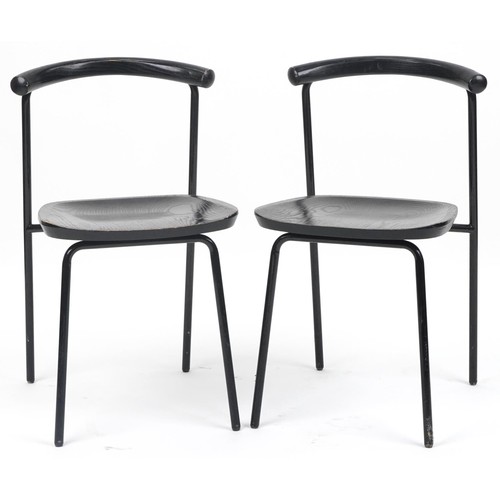 1094 - Manner of Calligaris, pair of contemporary metal framed hardwood bistro chairs, 75cm high