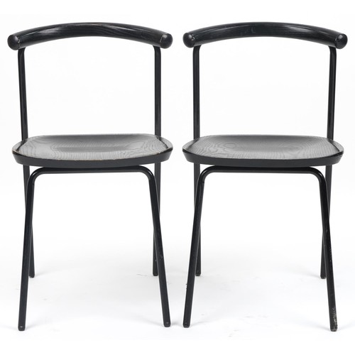 1094 - Manner of Calligaris, pair of contemporary metal framed hardwood bistro chairs, 75cm high