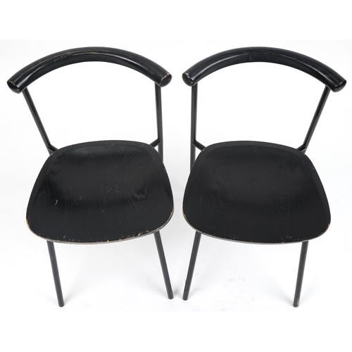 1094 - Manner of Calligaris, pair of contemporary metal framed hardwood bistro chairs, 75cm high