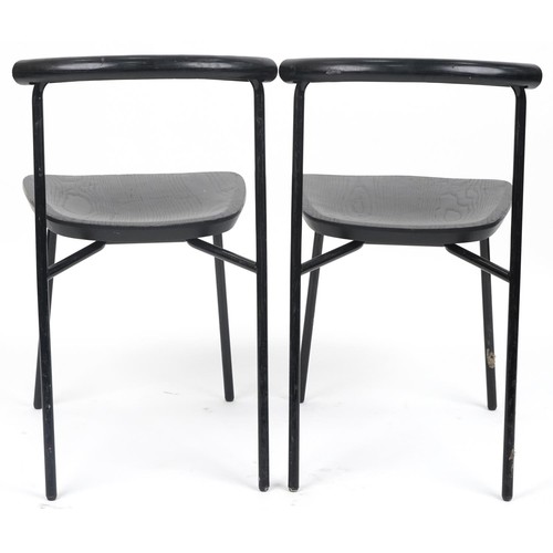 1094 - Manner of Calligaris, pair of contemporary metal framed hardwood bistro chairs, 75cm high