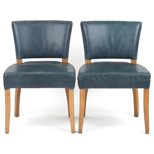 1096 - Wych Wood Design, pair of contemporary light oak chairs with blue leather upholstery, 87cm high