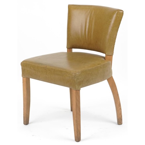 1102 - Wych Wood Design, contemporary light oak chair with green leather upholstery, 87cm high