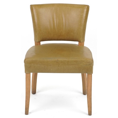 1102 - Wych Wood Design, contemporary light oak chair with green leather upholstery, 87cm high