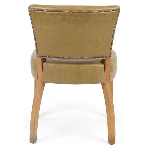 1102 - Wych Wood Design, contemporary light oak chair with green leather upholstery, 87cm high