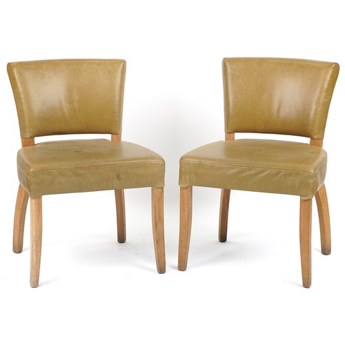 1097 - Wych Wood Design, pair of contemporary light oak chairs with green leather upholstery, 87cm high