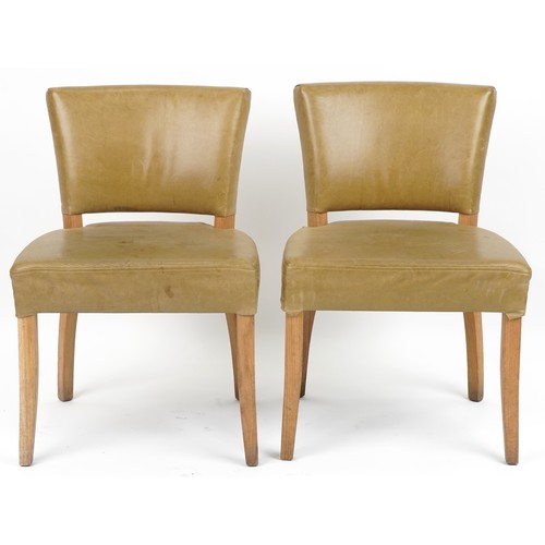 1097 - Wych Wood Design, pair of contemporary light oak chairs with green leather upholstery, 87cm high