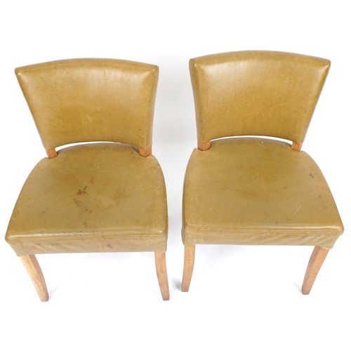 1097 - Wych Wood Design, pair of contemporary light oak chairs with green leather upholstery, 87cm high