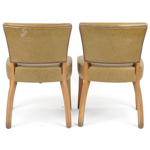 1097 - Wych Wood Design, pair of contemporary light oak chairs with green leather upholstery, 87cm high