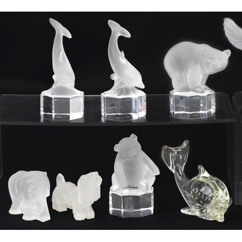 716 - Thirteen frosted, clear glass and stone animal paperweights including Goebel examples, the largest 1... 