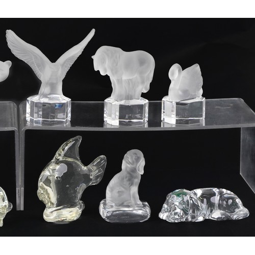 716 - Thirteen frosted, clear glass and stone animal paperweights including Goebel examples, the largest 1... 