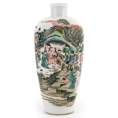 1332 - Chinese porcelain vase hand painted in the famille verte palette with figures in a palace setting, s... 