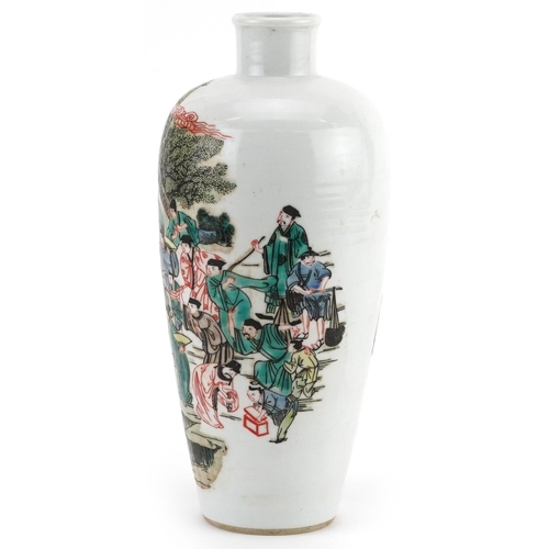 1332 - Chinese porcelain vase hand painted in the famille verte palette with figures in a palace setting, s... 