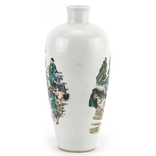 1332 - Chinese porcelain vase hand painted in the famille verte palette with figures in a palace setting, s... 