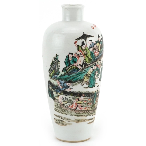 1332 - Chinese porcelain vase hand painted in the famille verte palette with figures in a palace setting, s... 