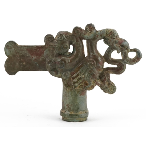 1333 - Chinese archaic style axe head cast with a mythical bird, 16cm in length