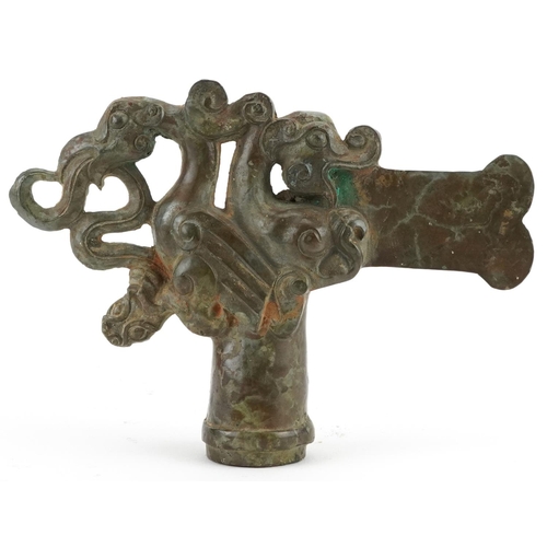 1333 - Chinese archaic style axe head cast with a mythical bird, 16cm in length