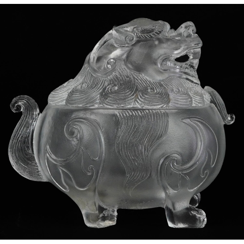 1317 - Chinese crystal censer and cover in the form of a qilin, 8.5cm in length