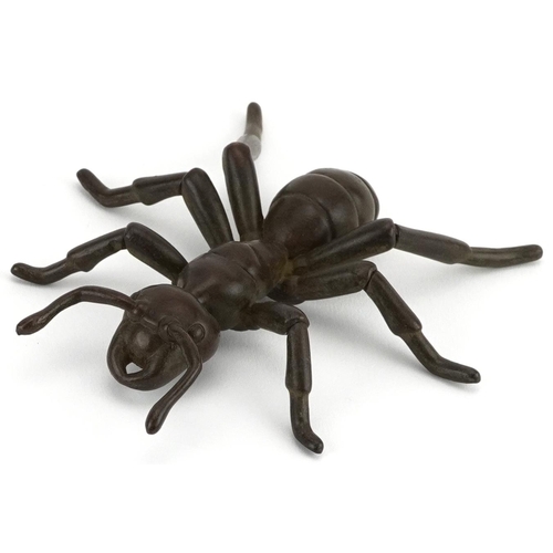 572 - Large Japanese patinated bronze okimono in the form of an ant with articulated legs, impressed chara... 