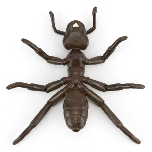 572 - Large Japanese patinated bronze okimono in the form of an ant with articulated legs, impressed chara... 