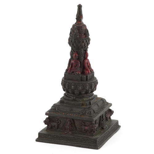 1278 - Chino Tibetan partially gilt and lacquered stupa, 20cm high