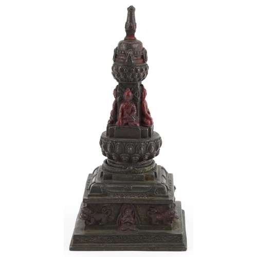 1278 - Chino Tibetan partially gilt and lacquered stupa, 20cm high