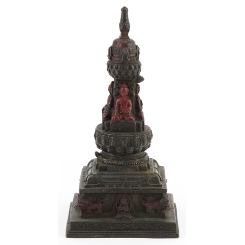 1278 - Chino Tibetan partially gilt and lacquered stupa, 20cm high