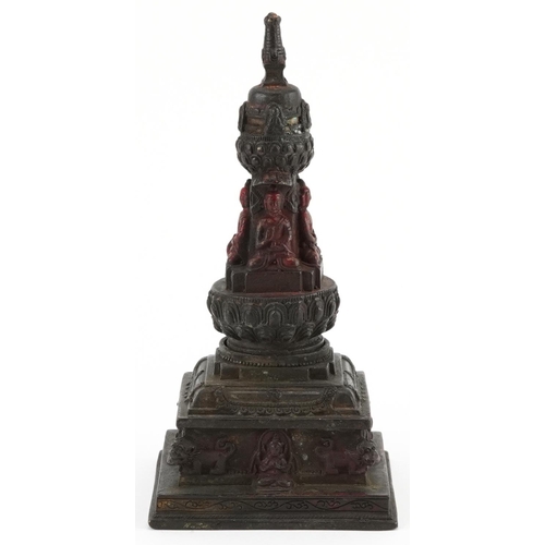 1278 - Chino Tibetan partially gilt and lacquered stupa, 20cm high