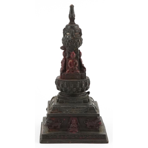 1278 - Chino Tibetan partially gilt and lacquered stupa, 20cm high