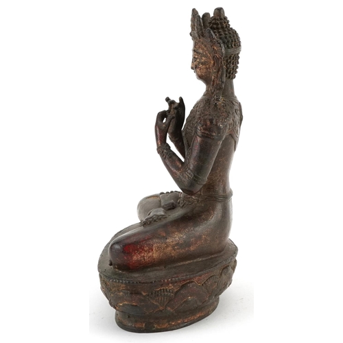 264 - Chino Tibetan gilt bronze figure of seated Buddha, 20.5cm high