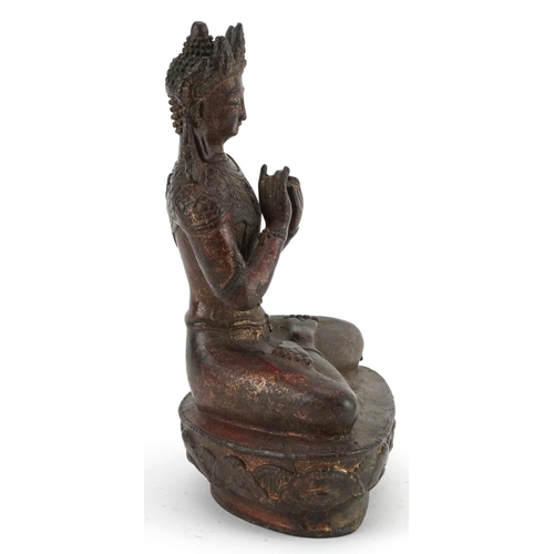 264 - Chino Tibetan gilt bronze figure of seated Buddha, 20.5cm high