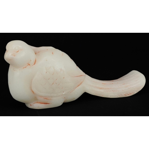 1459 - Indian white jade carving of a bird, 10.5cm in length