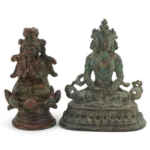 1316 - Two Chino Tibetan patinated bronze figures of Buddha, 6cm high