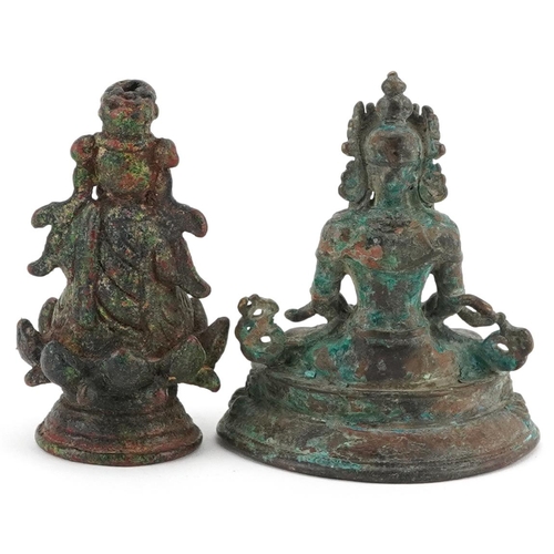 1316 - Two Chino Tibetan patinated bronze figures of Buddha, 6cm high