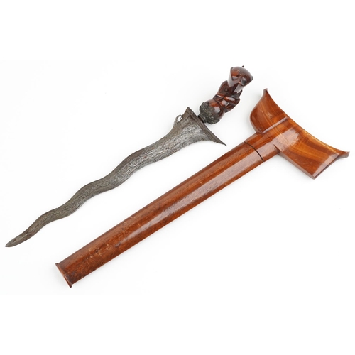 1912 - Javanese Kris dagger with hardwood sheath and handle, 41.5cm in length