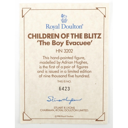 655 - Royal Doulton The Boy Evacuee figure HN3202 with certificate, limited edition 6423/9500, 21cm high
