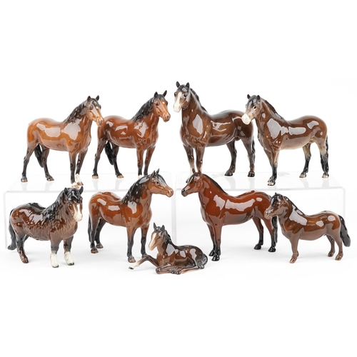 675 - Nine Beswick collectable horses and foals, the largest 20cm in length