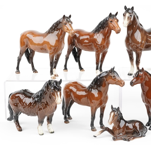 675 - Nine Beswick collectable horses and foals, the largest 20cm in length