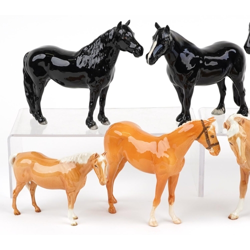 677 - Seven Beswick horses and foals including four tan examples, the largest 22cm in length