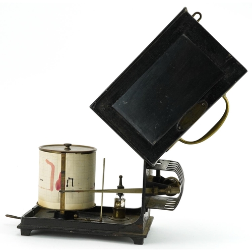 146 - Negretti & Zambra barograph housed in a metal case with glass panel, 25.5cm wide