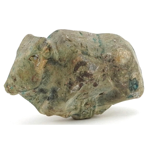 358 - Egyptian blue faience glazed amulet in the form of a cow, 11cm in length