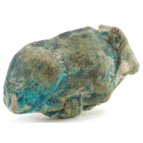 358 - Egyptian blue faience glazed amulet in the form of a cow, 11cm in length