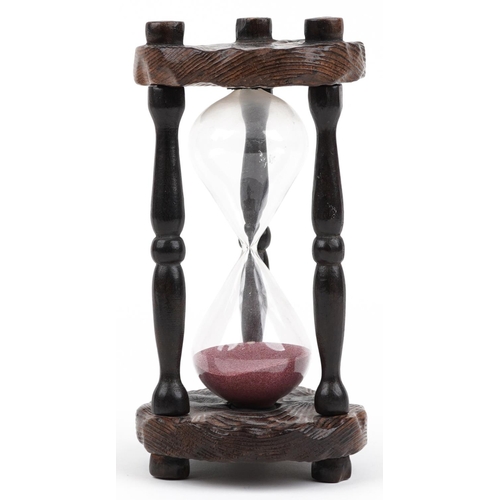 1322 - Antique style hardwood hour glass timer, 22cm high