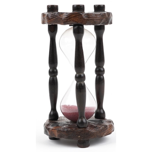 1322 - Antique style hardwood hour glass timer, 22cm high