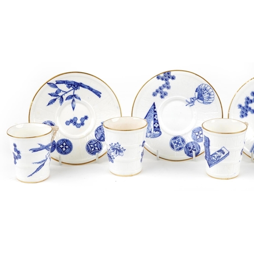 53 - Royal Worcester, Victorian aesthetic naturalistic teaware decorated in the chinoiserie manner with f... 