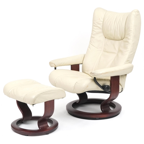 1097A - Stressless Ekornes cream leather easy chair with footstool, 106cm high