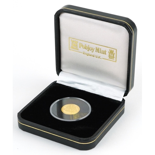 2046 - Elizabeth II Isle of Man 2008 proof pure gold Angel, Special Edition 25th anniversary housed in a Po... 