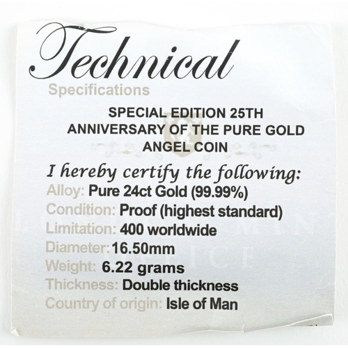 2046 - Elizabeth II Isle of Man 2008 proof pure gold Angel, Special Edition 25th anniversary housed in a Po... 