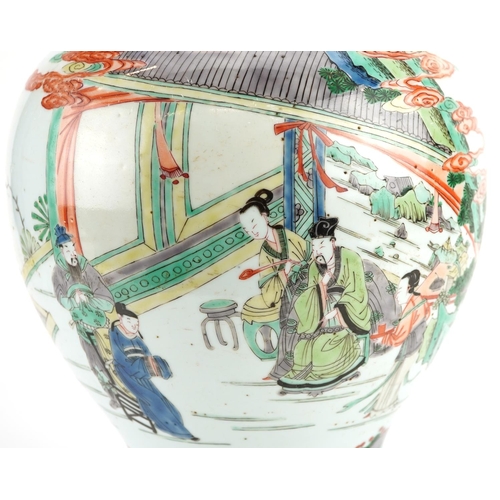 411 - Chinese porcelain baluster vase hand painted in the famille verte palette with emperors and attendan... 