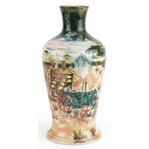 547 - Large Cobridge baluster vase hand painted with farmers, limited edition 79/150, 31.5cm high