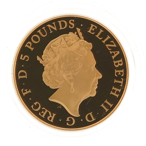 2039 - Elizabeth II 2015 gold proof five pound coin commemorating the christening of HRH Princess Charlotte... 